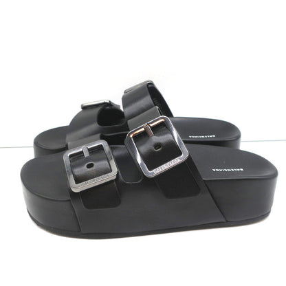 Balenciaga Mallorca Platform Slide Sandals Black Leather Size 37 NEW