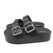 Balenciaga Mallorca Platform Slide Sandals Black Leather Size 37 NEW