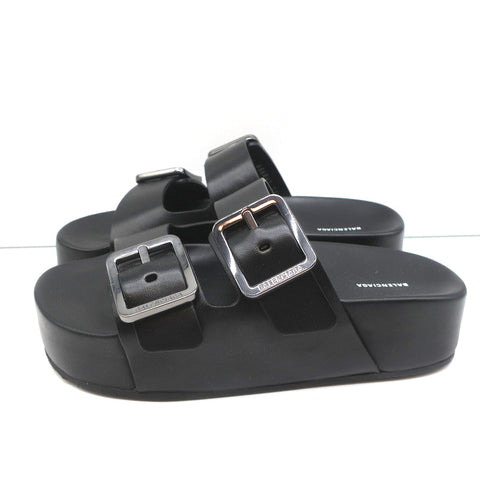 Balenciaga Mallorca Platform Slide Sandals Black Leather Size 37 NEW
