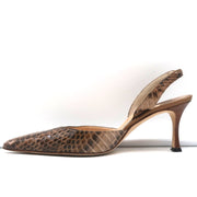 Manolo Blahnik Carolyne Slingback Pumps Brown Snakeskin Size 38.5 Pointed Toe