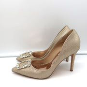 Badgley Mischka Cher Crystal Buckle Pumps Gold Glitter Satin Size 8
