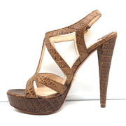 Prada Platform Sandals Brown Croc-Embossed Leather Size 38 Slingback Heels