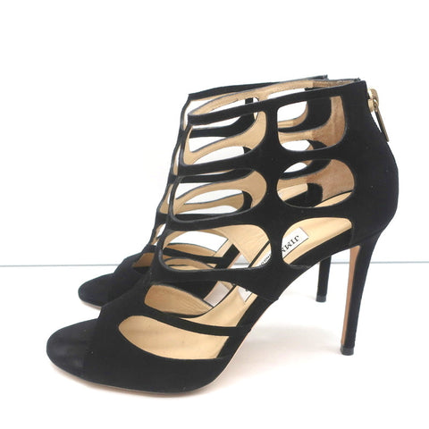 Jimmy Choo Ren Caged Sandals Black Cutout Suede Size 38.5 Peep Toe Booties