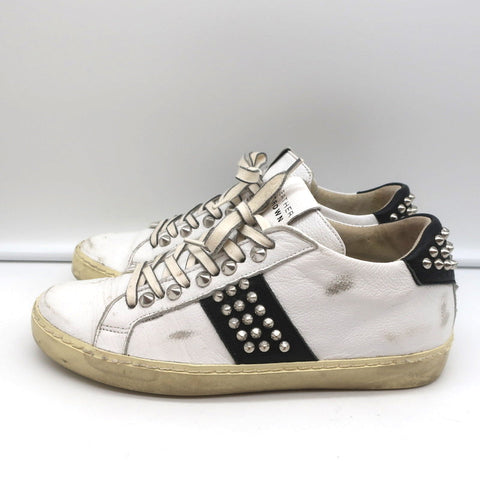 Leather Crown Iconic Stud Low Top Sneakers White & Black Leather Size 38