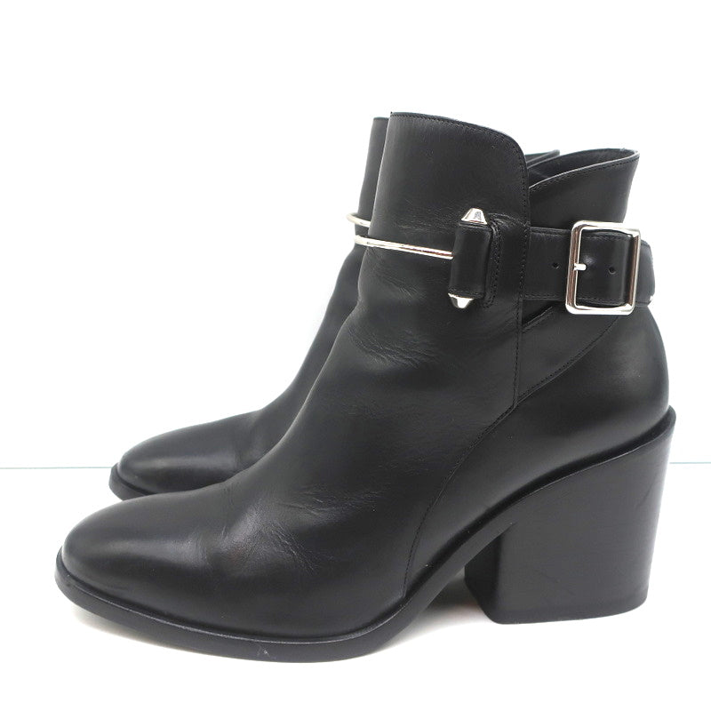 Balenciaga Metal Bar Ankle Boots Black Leather Size 38.5 Chunky Heel Booties