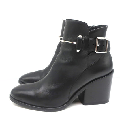 Balenciaga Metal Bar Ankle Boots Black Leather Size 38.5 Chunky Heel Booties