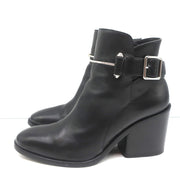 Balenciaga Metal Bar Ankle Boots Black Leather Size 38.5 Chunky Heel Booties