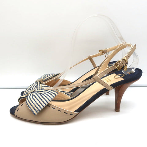 O Jour Asymmetric Bow Sandals Taupe Leather Size 41 Peep Toe Slingback Heels