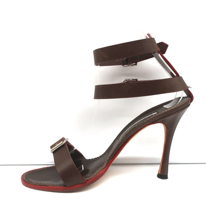 Manolo Blahnik Double Ankle Strap Sandals Dark Brown Leather Size 38.5