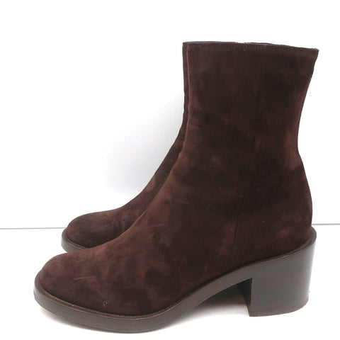 Gianvito Rossi Block Heel Ankle Boots Dark Brown Suede Size 38