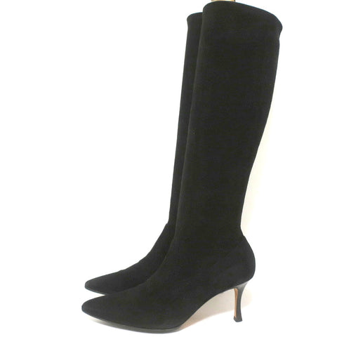 Manolo Blahnik Pascalare Knee High Boots Black Stretch Suede Size 37.5