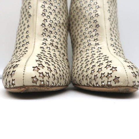 Charlotte Olympia Alba Star Ankle Boot Cream Crystal-Embellished Leather Size 38
