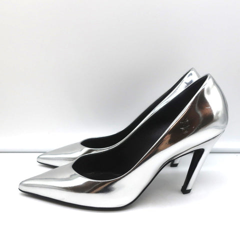 Balenciaga Broken Mirror Heels Silver Metallic Leather Size 37.5 Point-Toe Pumps