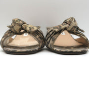 Manolo Blahnik Knot Slide Sandals Metallic Leopard Print Size 39.5 Kitten Heel
