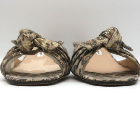 Manolo Blahnik Knot Slide Sandals Metallic Leopard Print Size 39.5 Kitten Heel