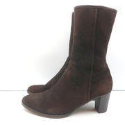 Loro Piana Mid-Heel Ankle Boots Dark Brown Leather-Trim Suede Size 37.5