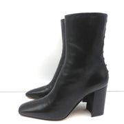 Valentino Rockstud Trim Mid-Calf Boots Black Leather Size 38 High Heel