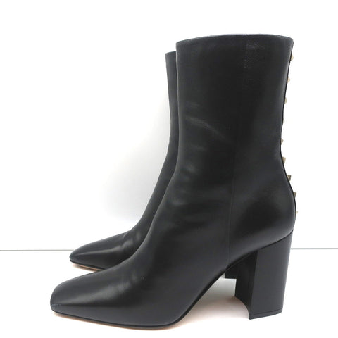 Valentino Rockstud Trim Mid-Calf Boots Black Leather Size 38 High Heel