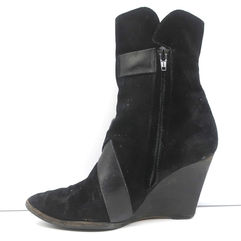 Givenchy Wedge Ankle Boots Black Buckled Suede Size 36.5 Pointed Toe