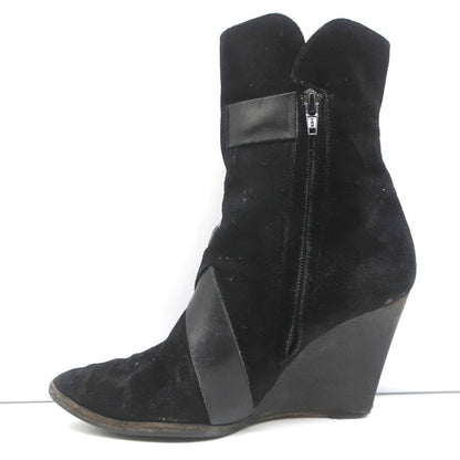 Givenchy Wedge Ankle Boots Black Buckled Suede Size 36.5 Pointed Toe