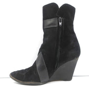 Givenchy Wedge Ankle Boots Black Buckled Suede Size 36.5 Pointed Toe