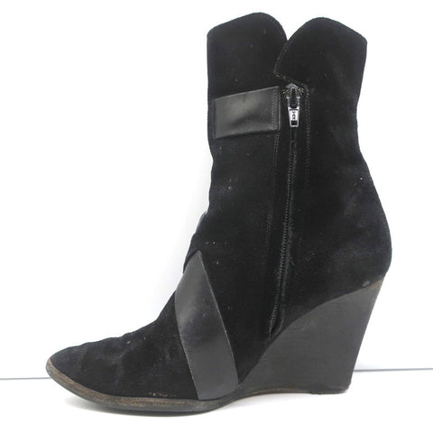 Givenchy Wedge Ankle Boots Black Buckled Suede Size 36.5 Pointed Toe