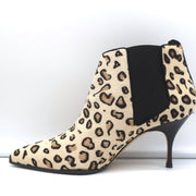 Manolo Blahnik Chelsea Booties Dildi Cream Leopard Print Calf Hair Size 38 NEW