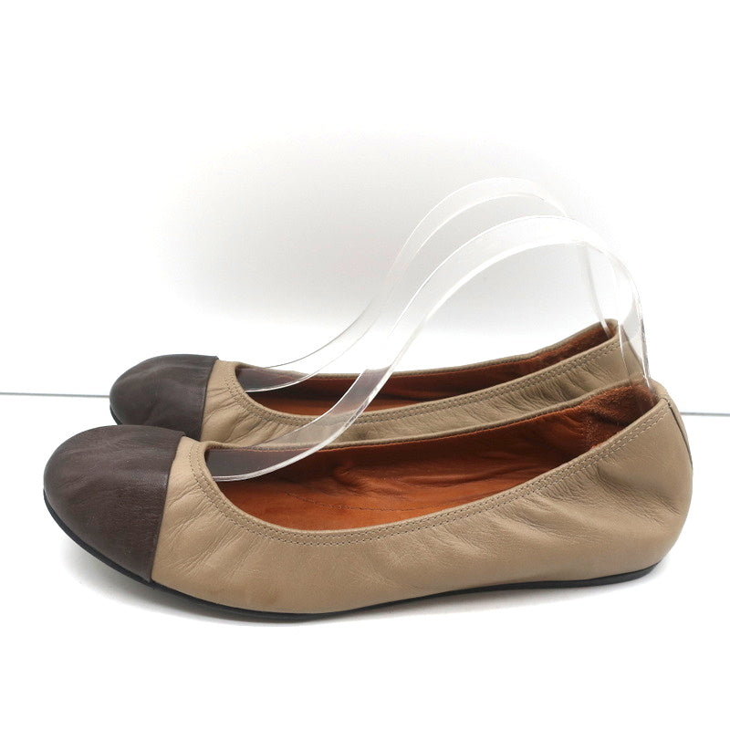 Lanvin Cap Toe Ballet Flats Taupe/Brown Two-Tone Leather Size 38.5