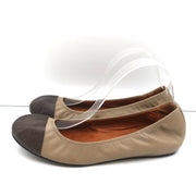 Lanvin Cap Toe Ballet Flats Taupe/Brown Two-Tone Leather Size 38.5