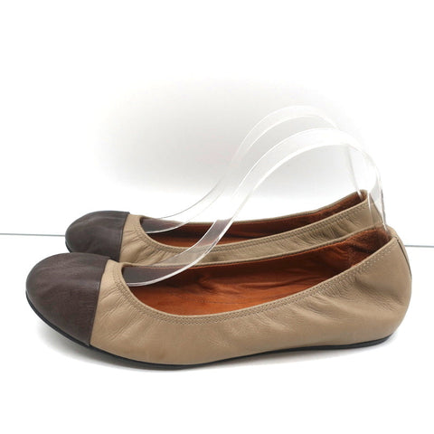 Lanvin Cap Toe Ballet Flats Taupe/Brown Two-Tone Leather Size 38.5