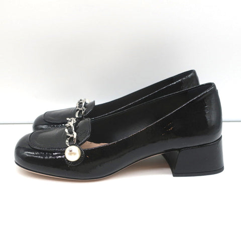Miu Miu Chain Link Loafers Black Patent Leather Size 36.5 NEW