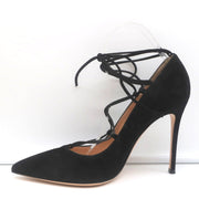 Gianvito Rossi Femi Lace-Up Pumps Black Suede Size 39 Pointed Toe Heels