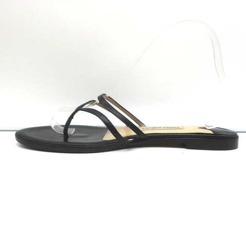 Jimmy Choo Flat Thong Slide Sandals Black Leather Size 38.5