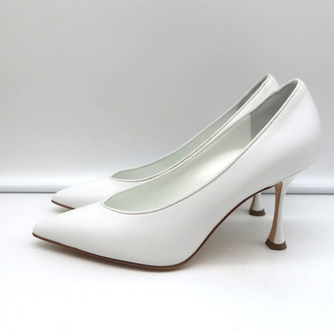 Manolo Blahnik Pumps Urgenzapla White Leather Size 36.5 Pointed Toe Heels
