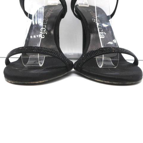 Pedro Garcia Ankle Strap Sandals Clara Black Crystal-Embellished Satin Size 37