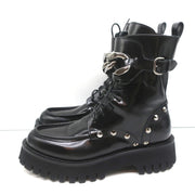 Casadei Chain Link Combat Boots Black Studded Leather Size 36.5