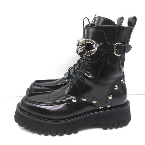 Casadei Chain Link Combat Boots Black Studded Leather Size 36.5