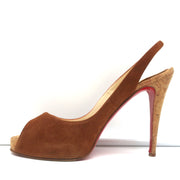 Christian Louboutin No Prive Cork Slingback Sandals Brown Suede Size 41.5