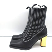 Proenza Schouler Gold Heel Chelsea Boots Black Leather Size 36.5 NEW