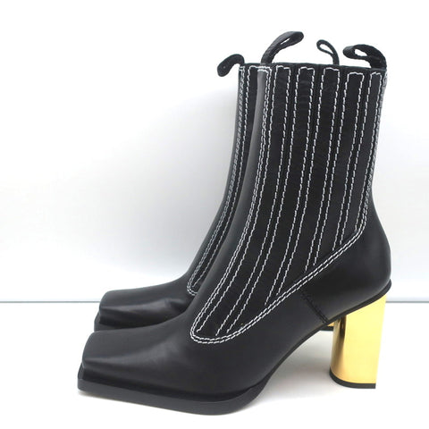 Proenza Schouler Gold Heel Chelsea Boots Black Leather Size 36.5 NEW