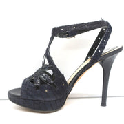 Christian Dior Platform Cut-Out Sandals Black Snakeskin & Patent Size 37.5