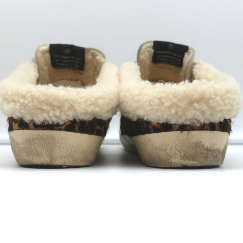 Golden Goose Superstar Sabot Shearling Sneakers Leopard Print Calf Hair Size 37