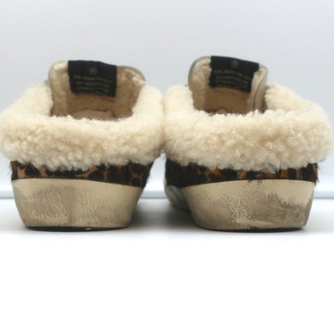 Golden Goose Superstar Sabot Shearling Sneakers Leopard Print Calf Hair Size 37
