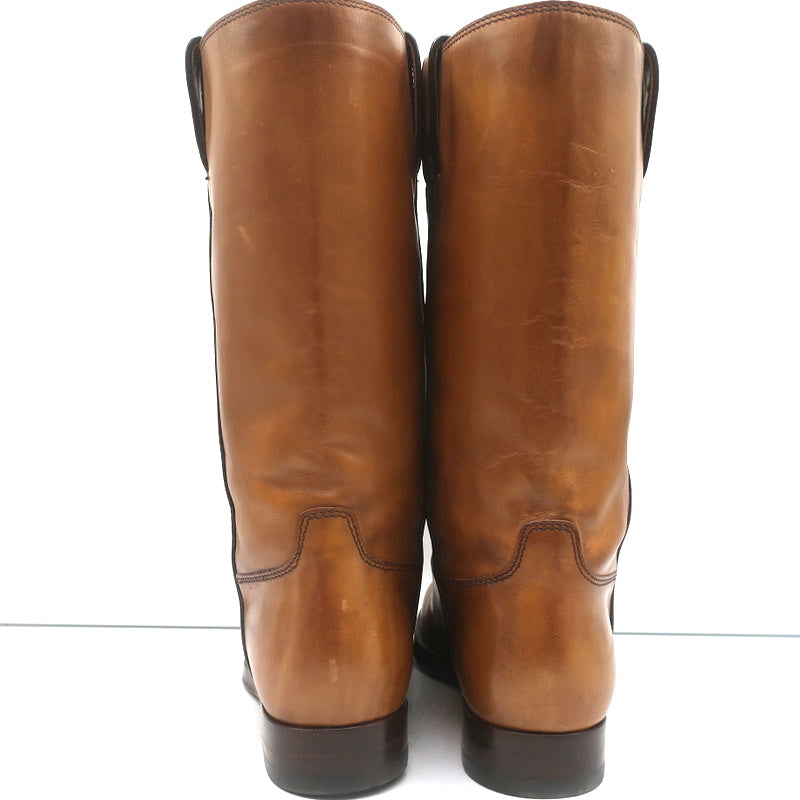 Gucci Riding Boots Brown Burnished Leather Size 37 Mid Calf Flat