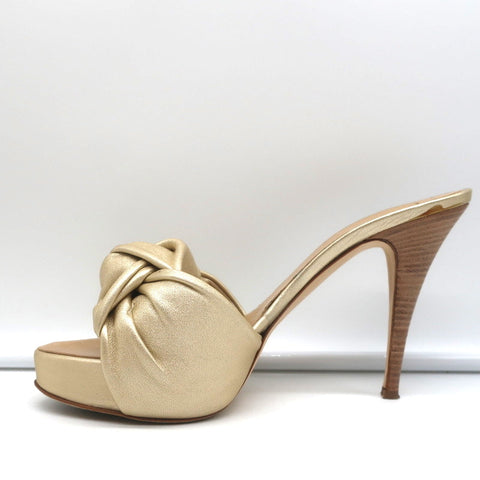 Giuseppe Zanotti Knotted Platform Mule Sandals Gold Metallic Leather Size 38.5