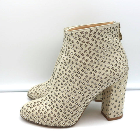 Charlotte Olympia Alba Star Ankle Boot Cream Crystal-Embellished Leather Size 38