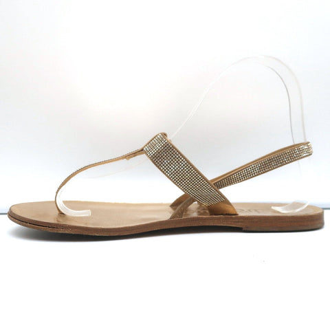 Pedro Garcia Crystal Thong Sandals Zulmar Gold Satin Size 38 Slingback Flats
