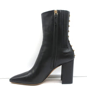 Valentino Rockstud Trim Mid-Calf Boots Black Leather Size 38 High Heel