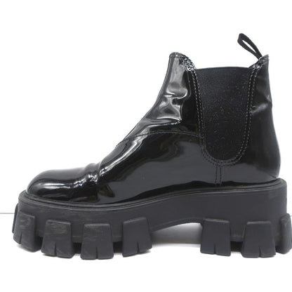 Prada Monolith Chelsea Boots Black Patent Leather Size 36