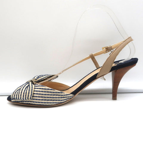 O Jour Asymmetric Bow Sandals Taupe Leather Size 41 Peep Toe Slingback Heels